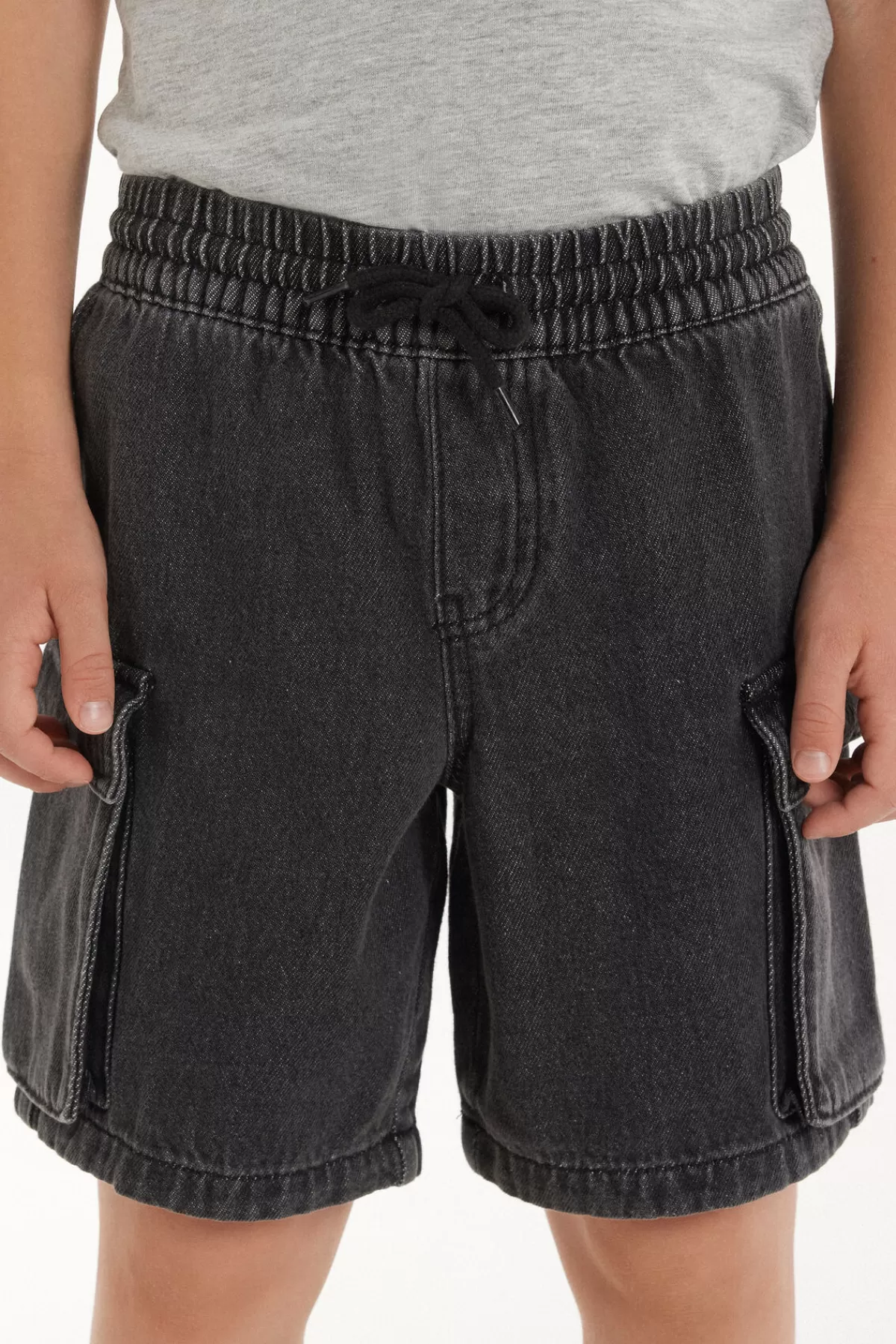 Tezenis Shorts Cargo Jeans Regolabili per Bambino con Tasche Utili e Vita Comoda