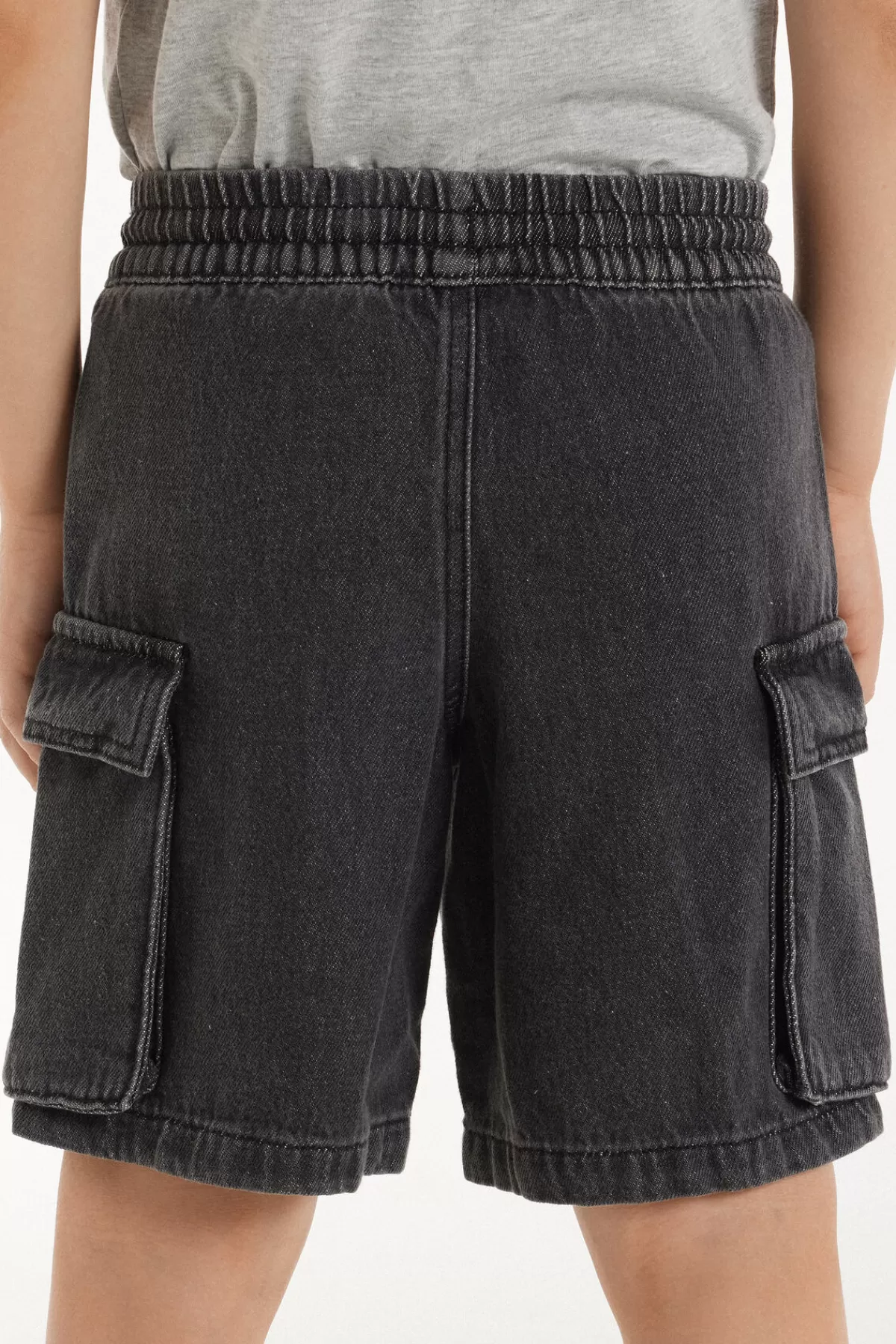 Tezenis Shorts Cargo Jeans Regolabili per Bambino con Tasche Utili e Vita Comoda