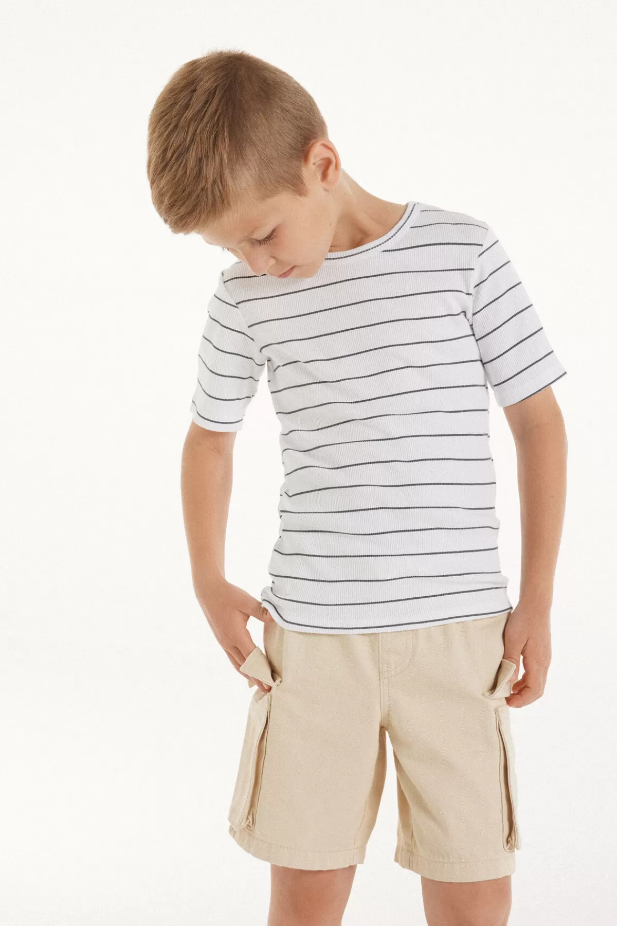 Tezenis Junior: Cargo Bermuda in Denim con Vita Regolabile per Bambini - Modello Pratico e Stiloso