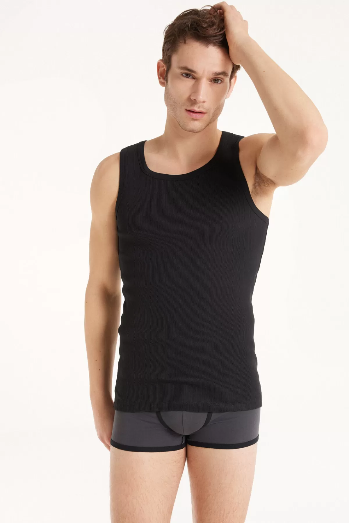 Tezenis Maglia Senza Maniche Uomo con Scollo a Righe in Cotone - Confortevole e Traspirante per Stagioni Calde