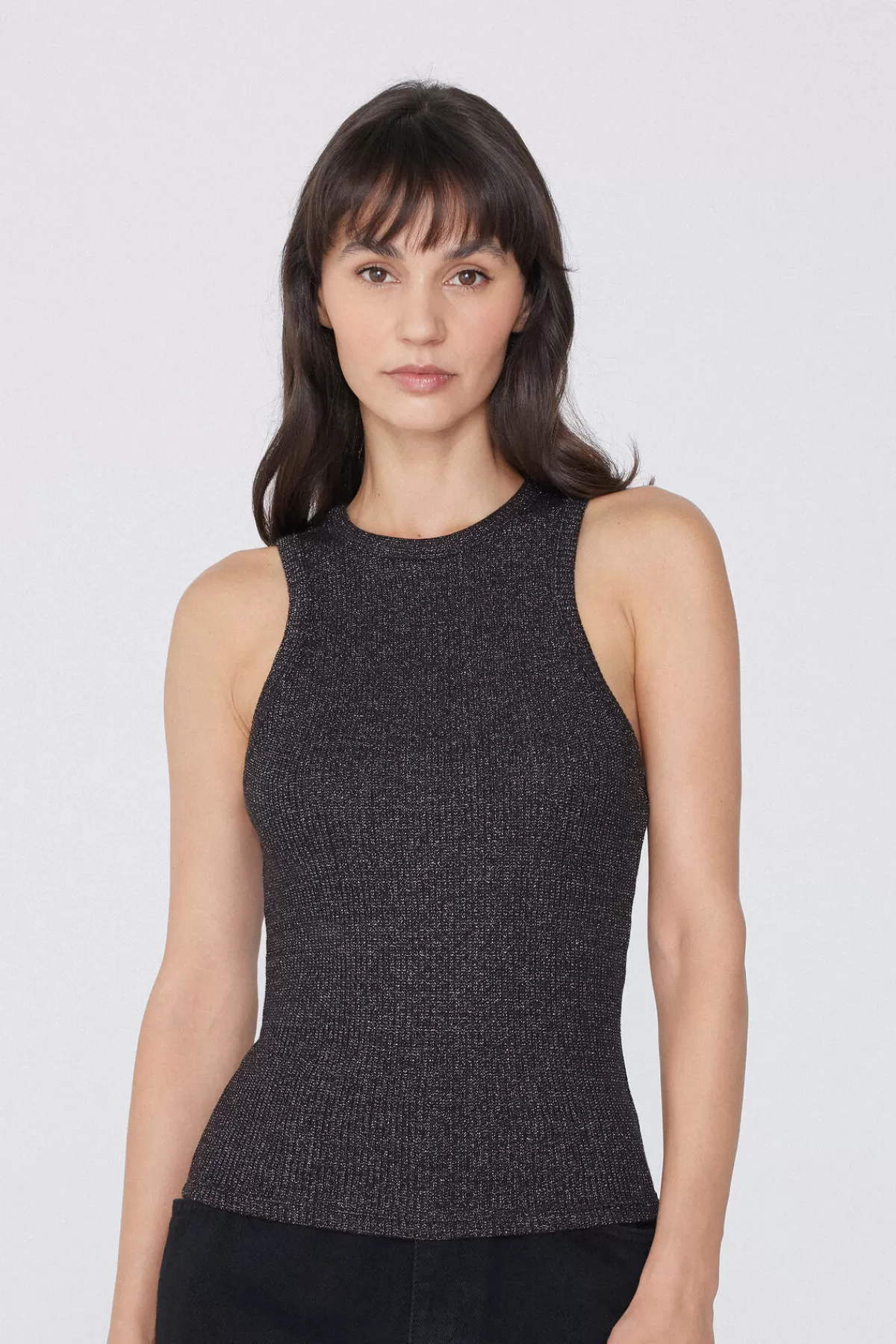Tezenis Top Donna Scollo a V Elegante con Dettaglio Costine Laminato - Maglietta Senza Maniche Moda Estiva