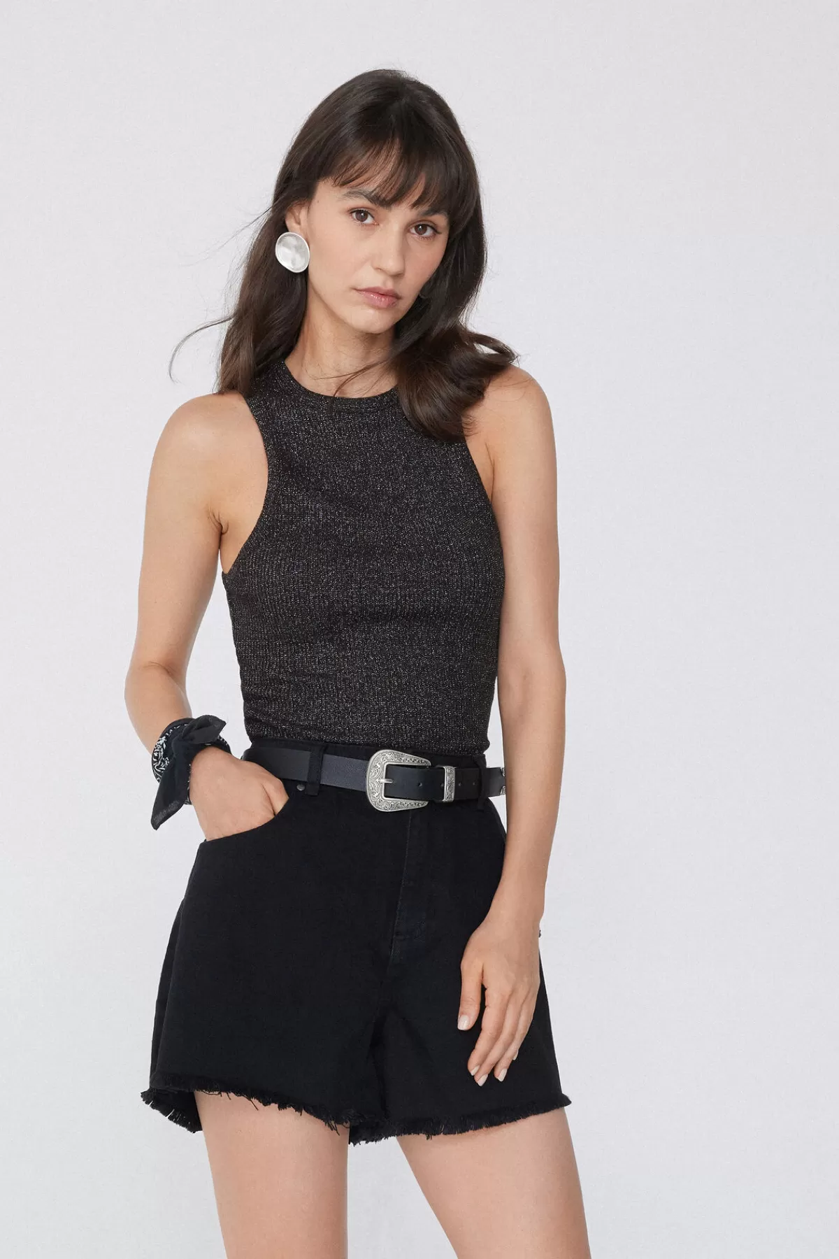 Tezenis Top Donna Scollo a V Elegante con Dettaglio Costine Laminato - Maglietta Senza Maniche Moda Estiva