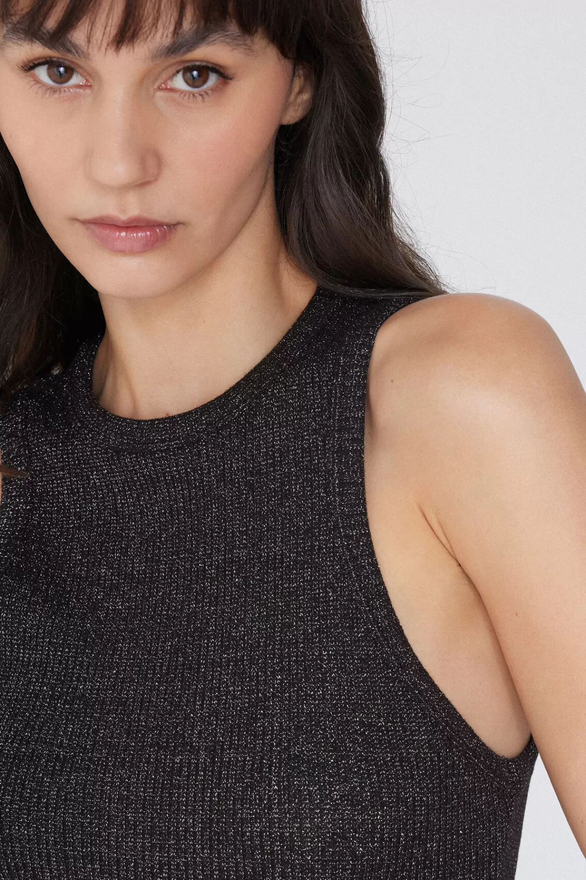 Tezenis Top Donna Scollo a V Elegante con Dettaglio Costine Laminato - Maglietta Senza Maniche Moda Estiva