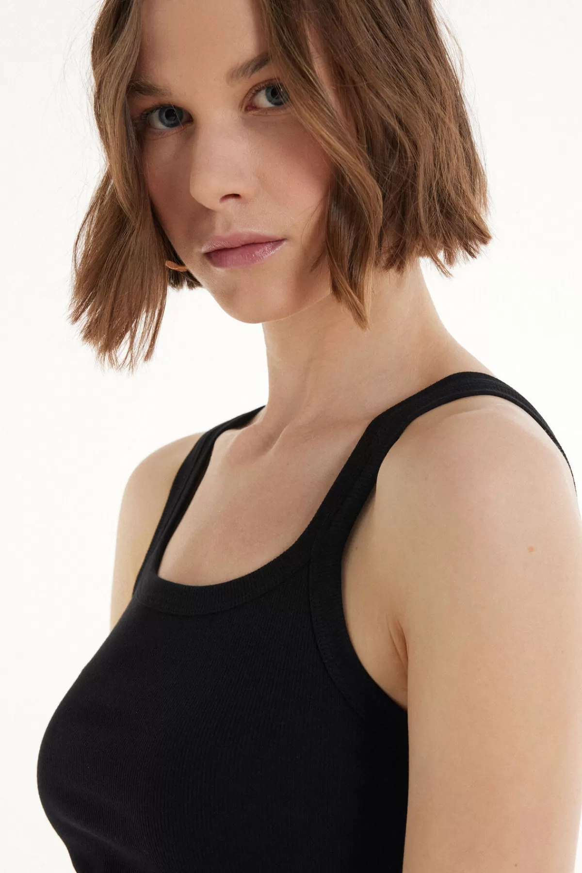 Tezenis Top Senza Maniche con Dettaglio Scollo Quadrato - Cotone Morbido a Righe Comode per l'Estate

（：、、，，