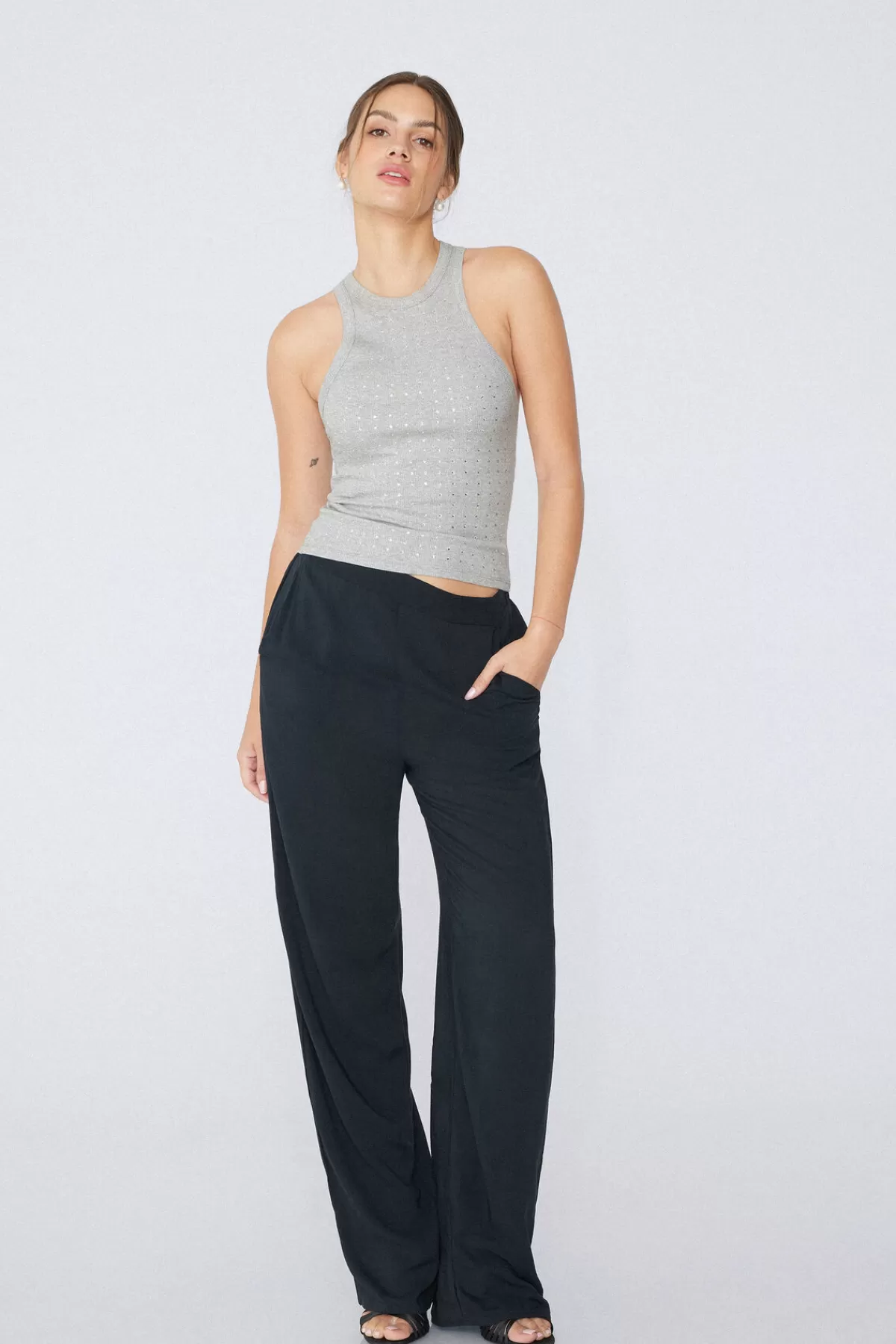 Donna Tezenis Top Senza Maniche con Scollatura a Spacco Americano e Ricamo Strass - Confortevole ed Elegante per Look Glamour