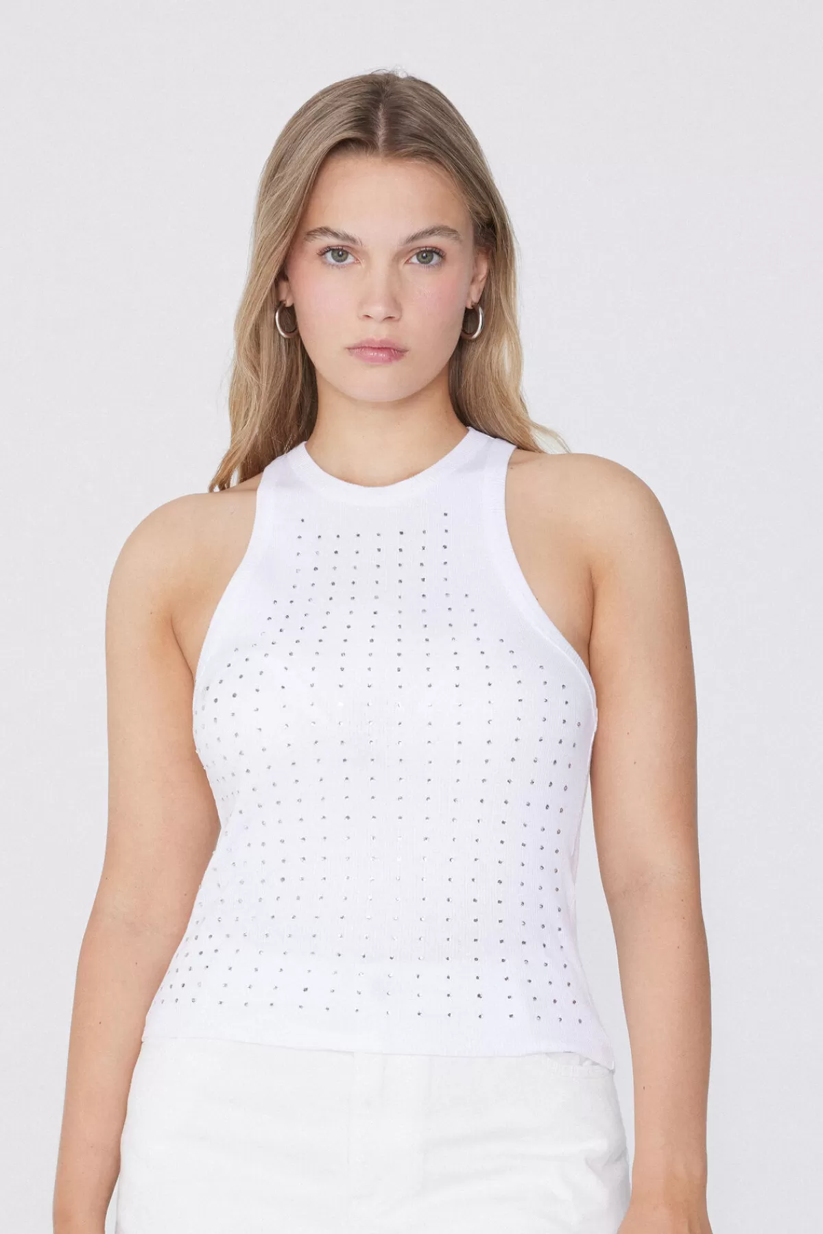 Tezenis Top Donna Spalle Ampie con Cristalli Strass - Stile Casual Americano