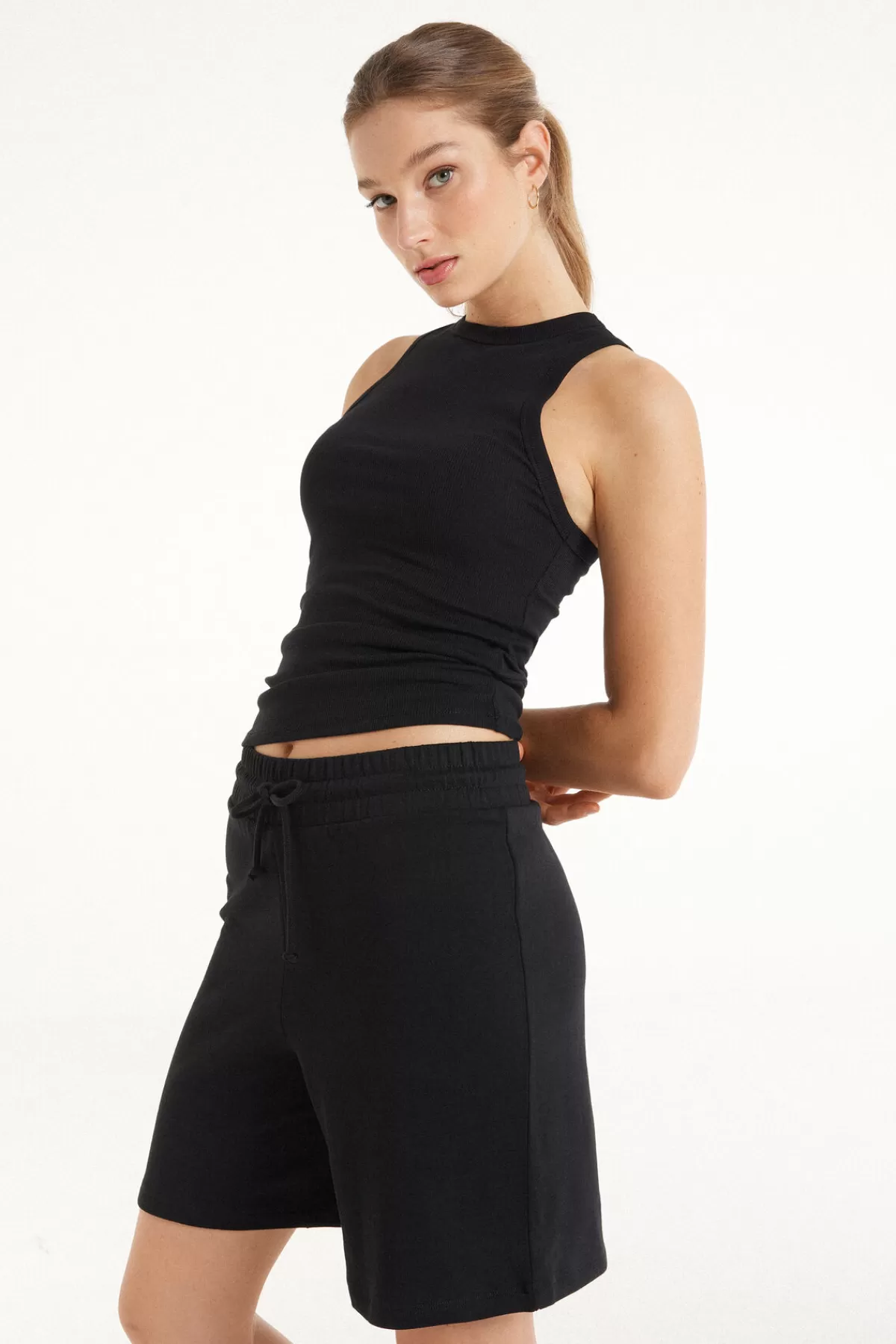 Tezenis Canotta Donna con Scollo a V Profondo in Cotone Rigato Confortevole