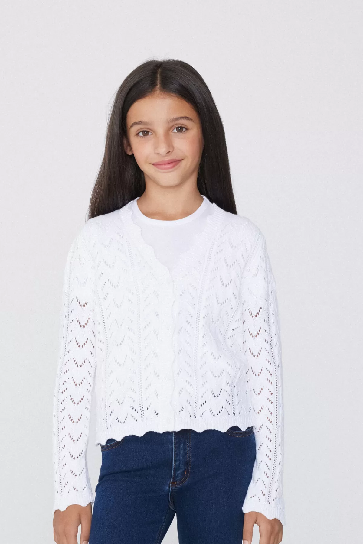 Tezenis Cardigan Delicato per Bambine con Maniche Lunghe e Ricami Traforati