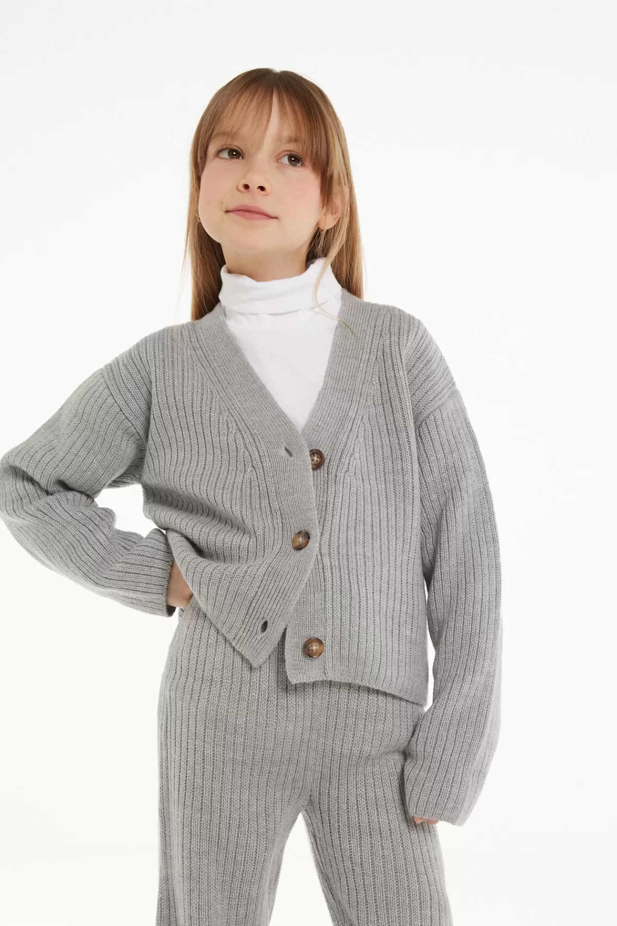 Tezenis Cardigan Morbido Invernale con Bottoni a Rilievo - Maglioncino Lungo per Bambine, Ideale per Giorni Freddi