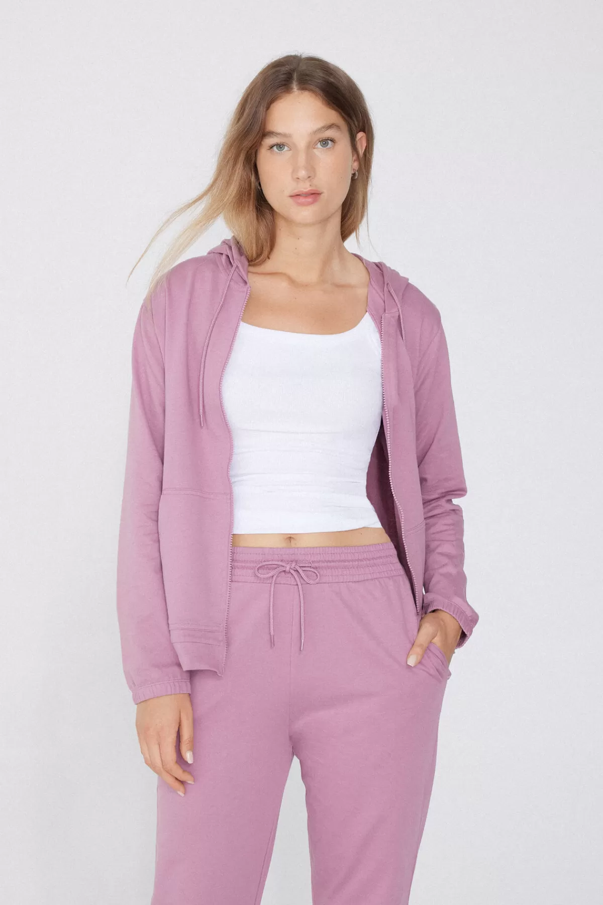 Morbidissima Felpa con Cappuccio Donna - Zip Frontale e Regolabile con Cordini Tezenis