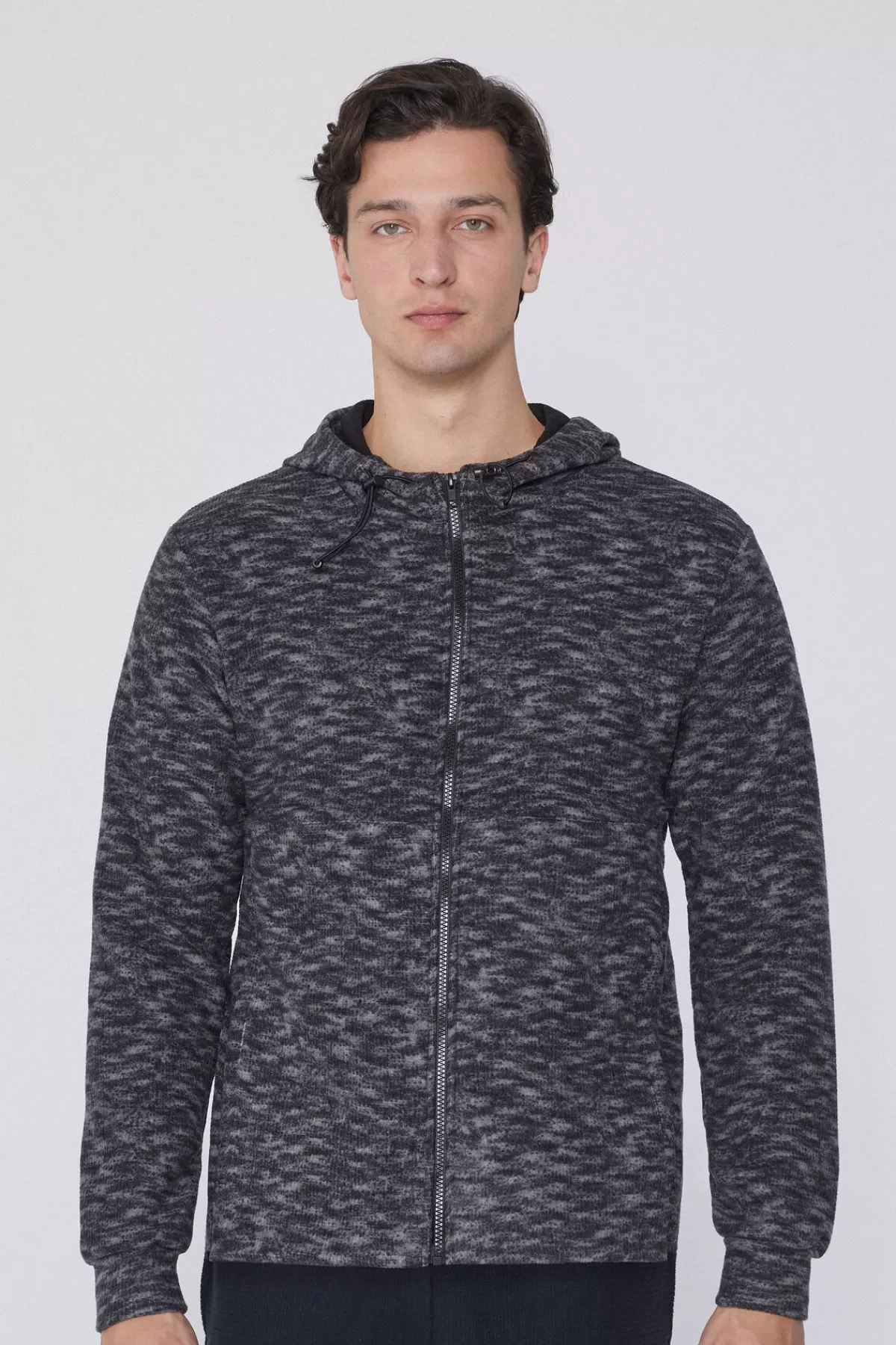 Felpa Zip con Cappuccio Morbida - Grafica 3D Avvolgente e Design Confortevole Da Uomo

（：，(