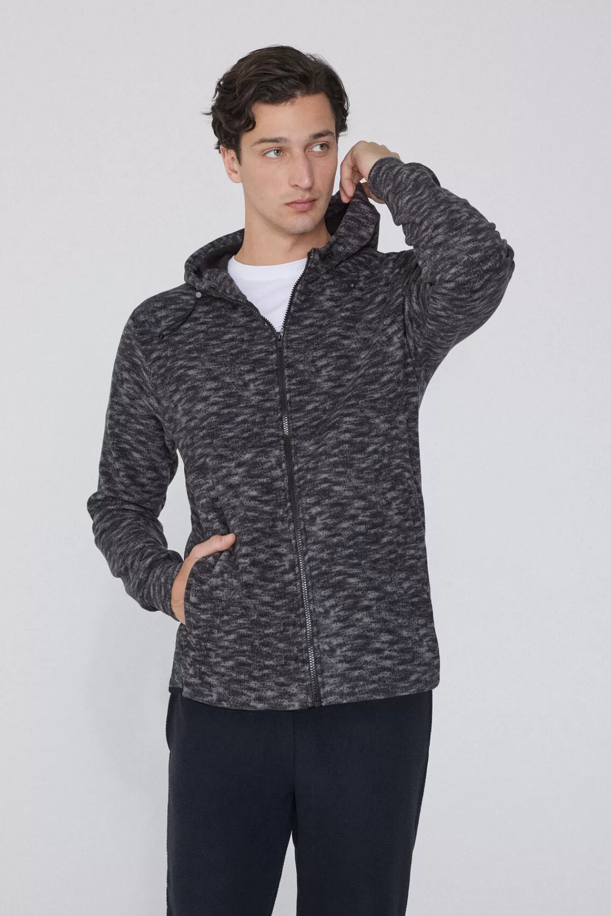 Felpa Zip con Cappuccio Morbida - Grafica 3D Avvolgente e Design Confortevole Da Uomo

（：，(