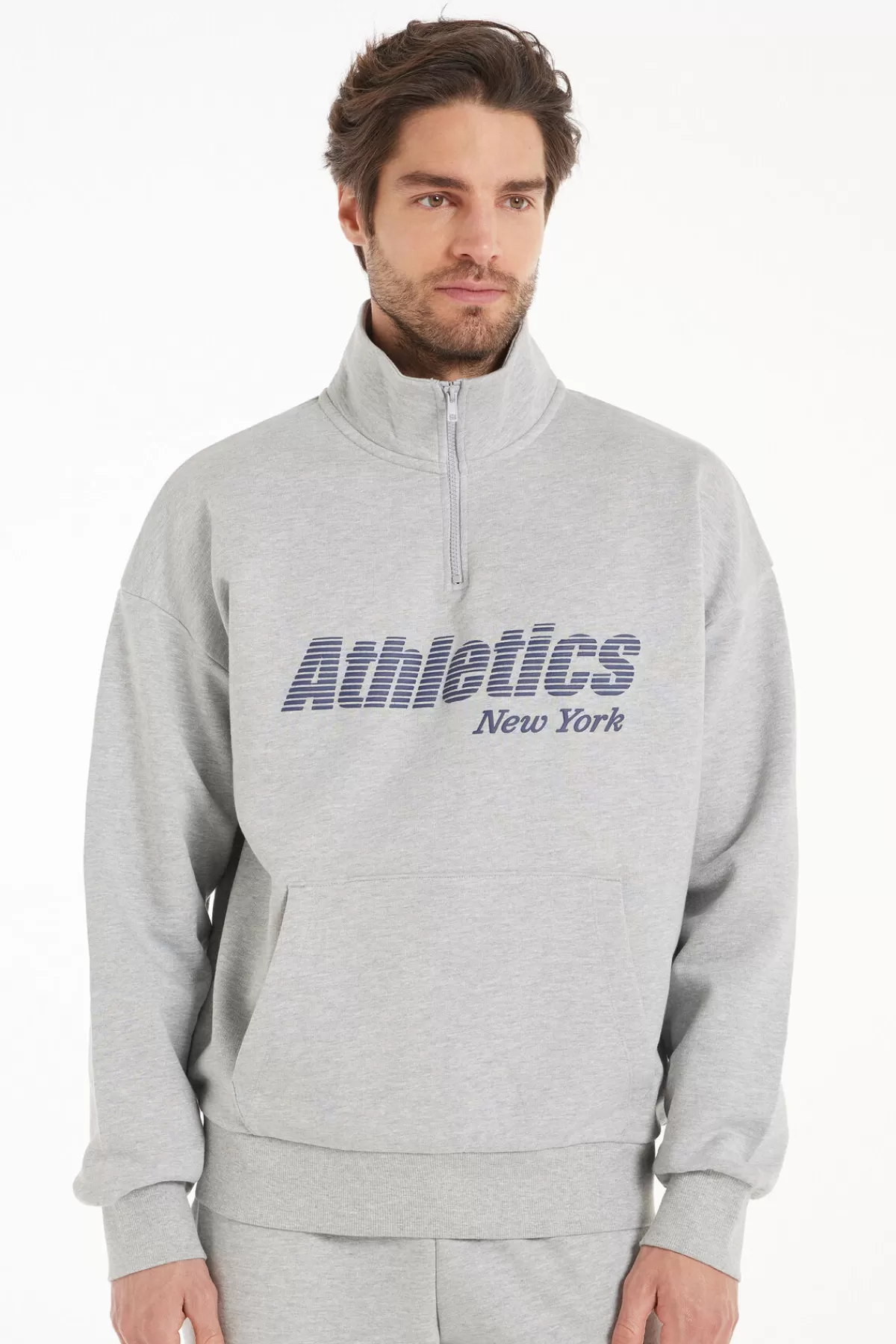 Felponcino Invernale Tezenis Uomo con Zip Frontale e Stampa Unica - Modello Oversized a Maniche Lunghe