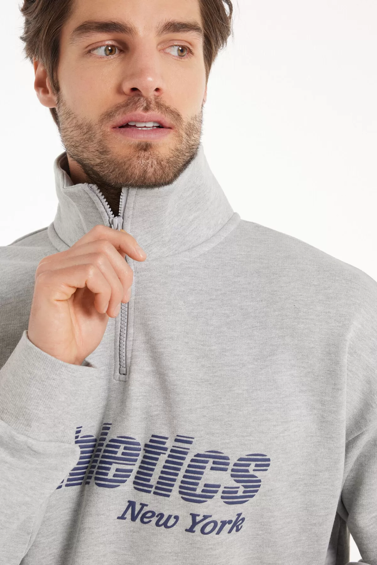 Felponcino Invernale Tezenis Uomo con Zip Frontale e Stampa Unica - Modello Oversized a Maniche Lunghe
