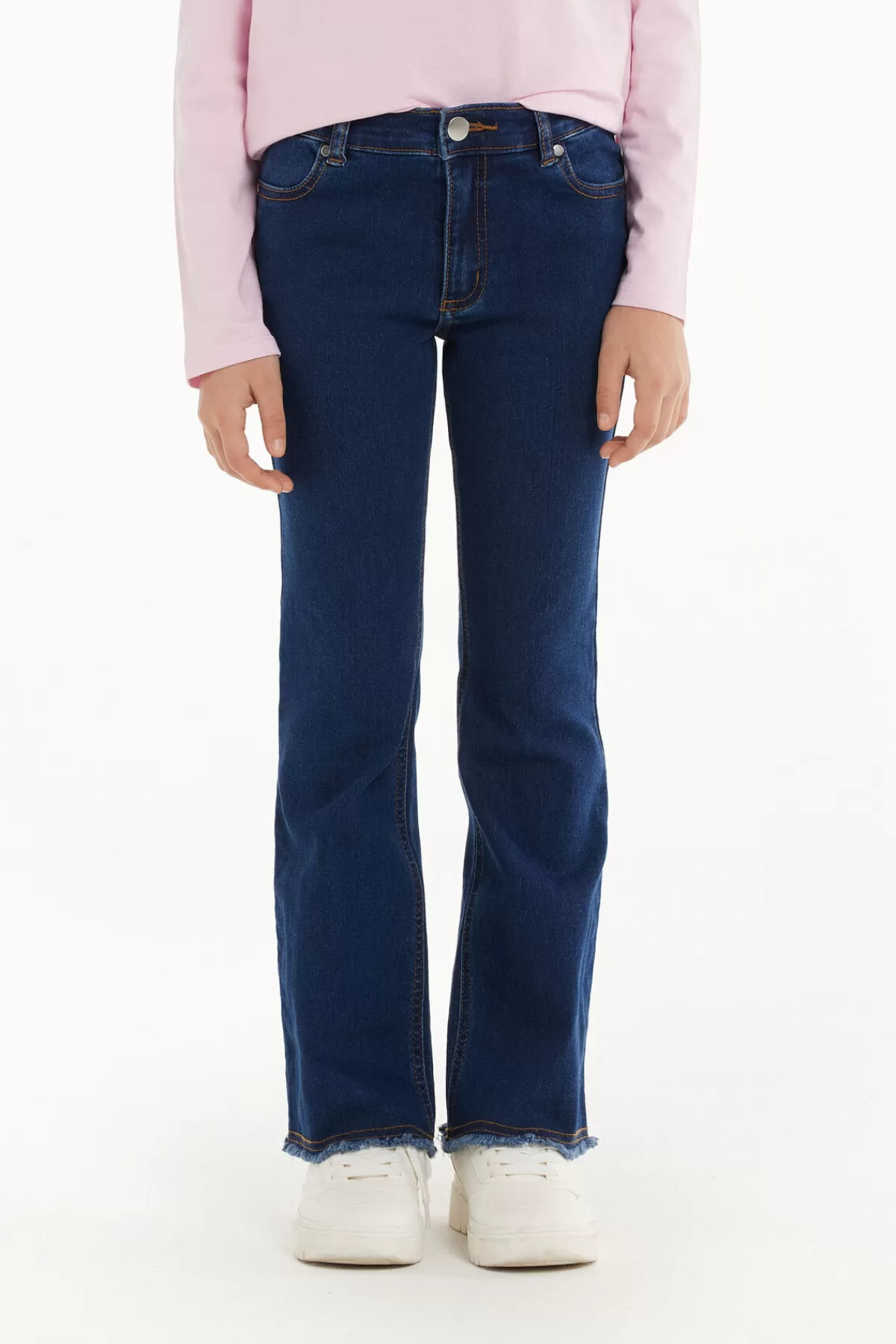 Jeans Flare Lunghi Tezenis con Zip Decorativa e Bottoni a Contrasto