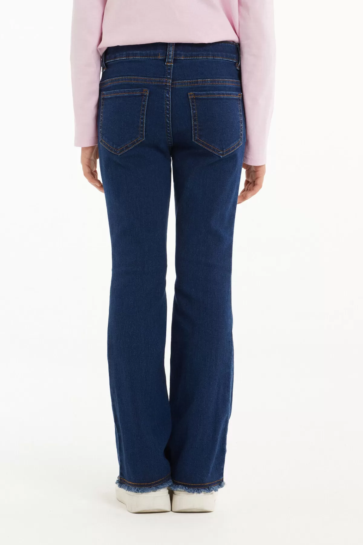 Jeans Flare Lunghi Tezenis con Zip Decorativa e Bottoni a Contrasto