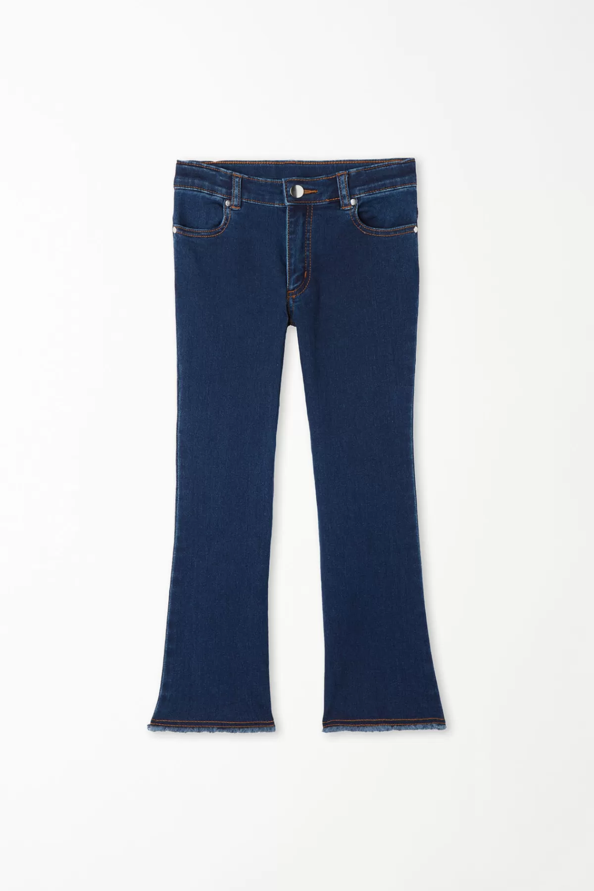 Jeans Flare Lunghi Tezenis con Zip Decorativa e Bottoni a Contrasto