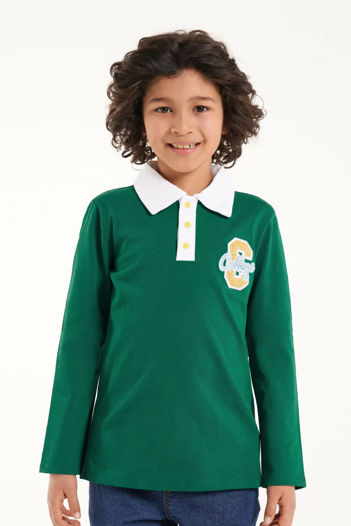 Polo Classico a Maniche Lunghe per Ragazzi - Tezenis Junior Collection con Tessuto Traspirante per Stagioni Fresche