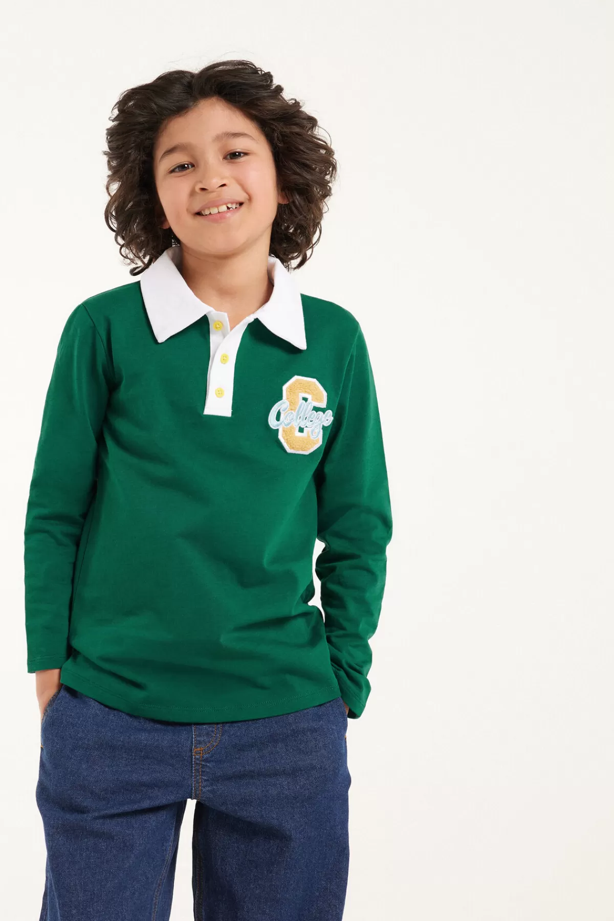 Polo Classico a Maniche Lunghe per Ragazzi - Tezenis Junior Collection con Tessuto Traspirante per Stagioni Fresche