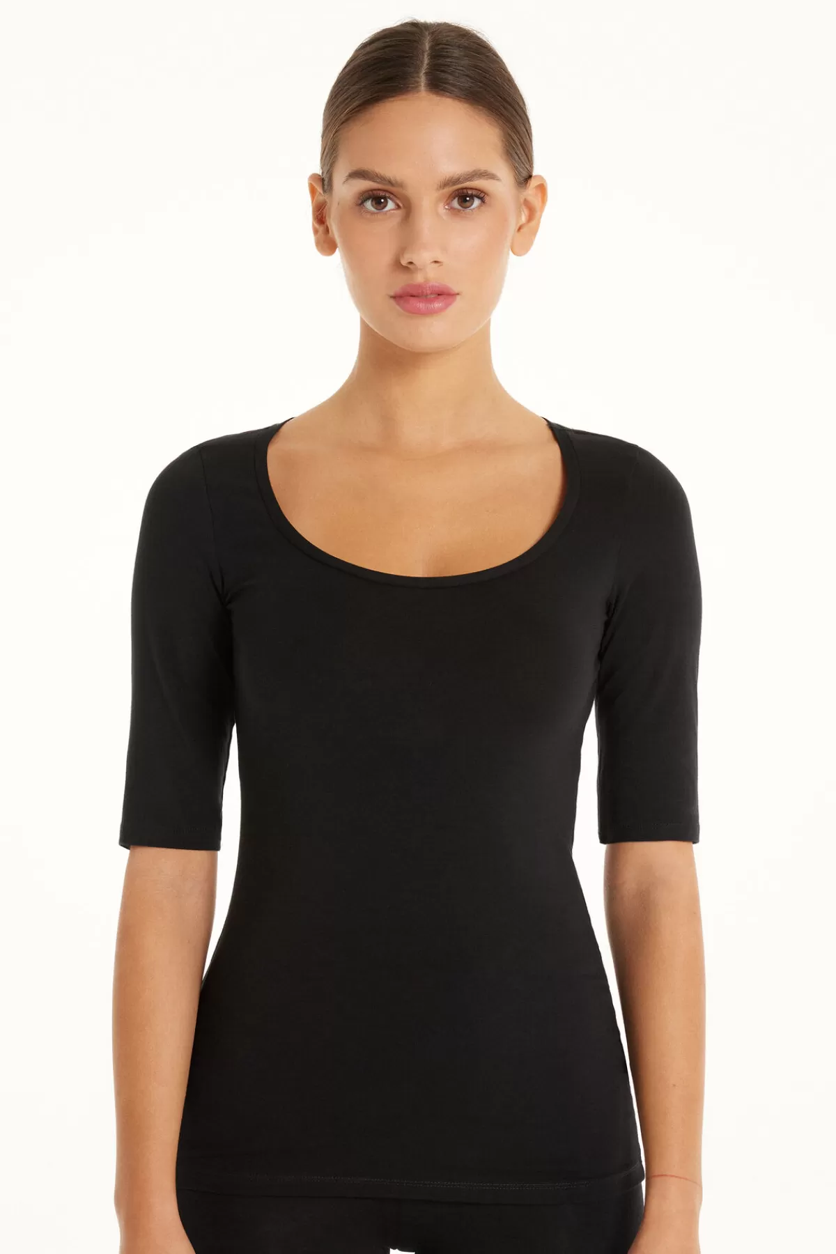 Tezenis Top Donna con Scollo Madonna - Maglia in Cotone a Maniche Corte per Stilismo Casual