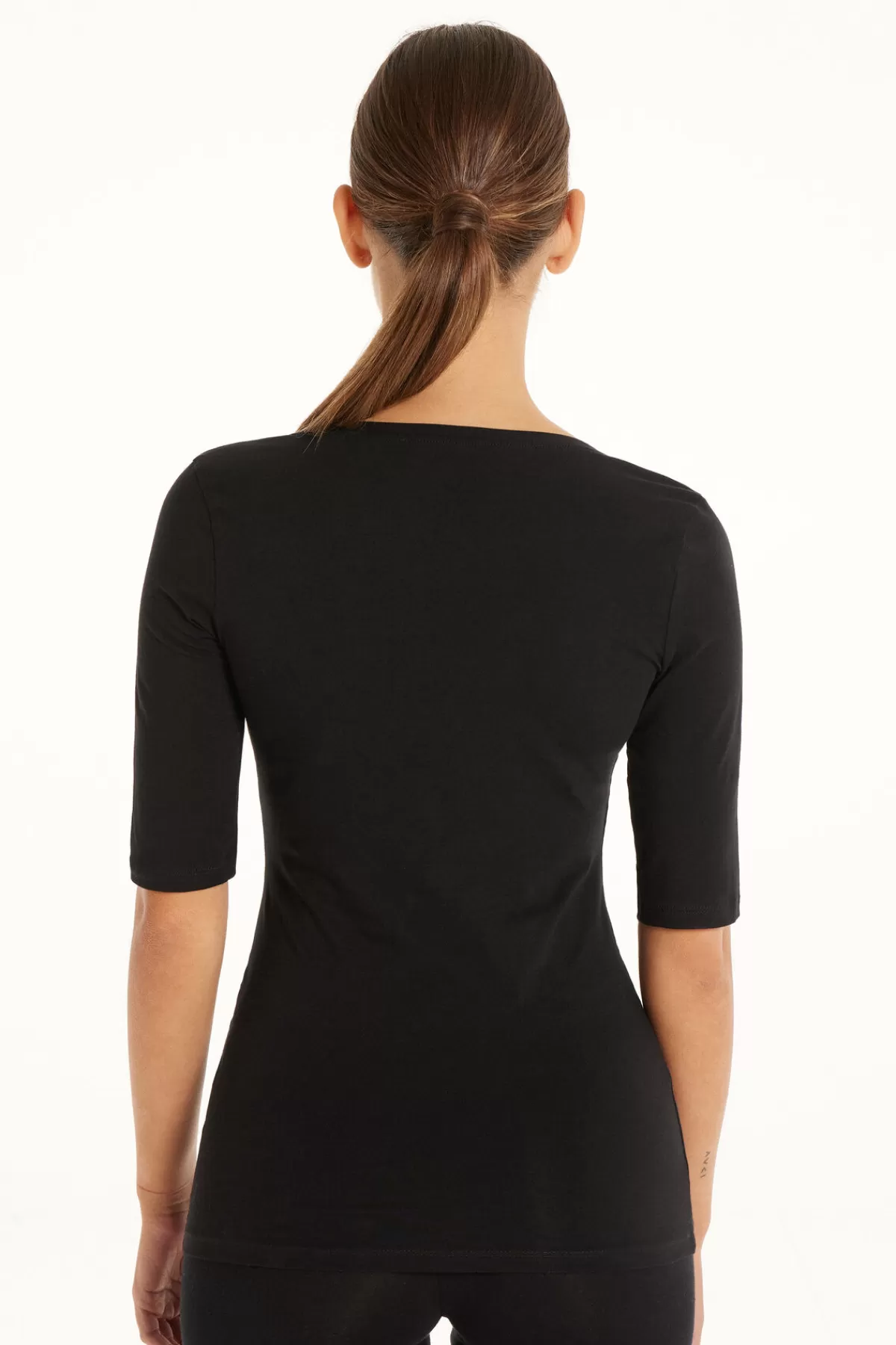 Tezenis Top Donna con Scollo Madonna - Maglia in Cotone a Maniche Corte per Stilismo Casual