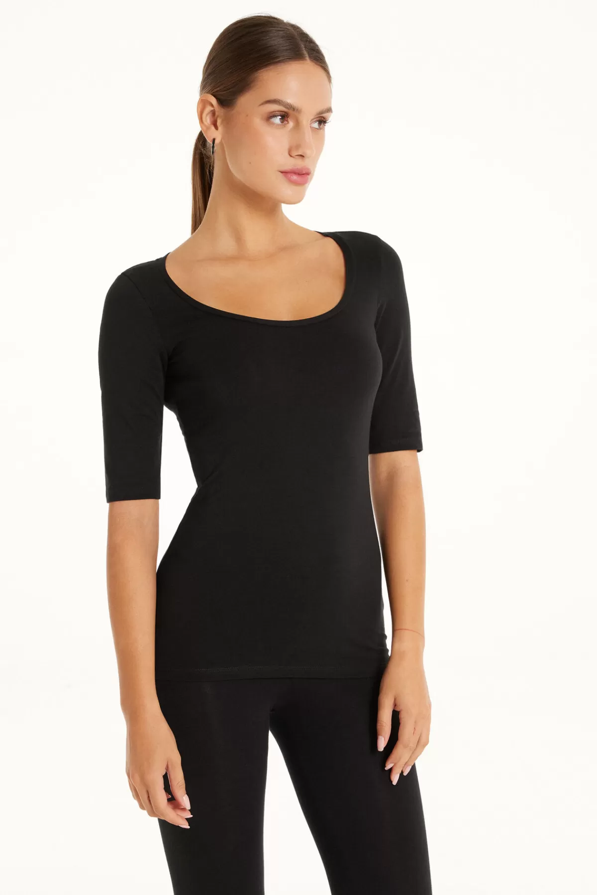 Tezenis Top Donna con Scollo Madonna - Maglia in Cotone a Maniche Corte per Stilismo Casual