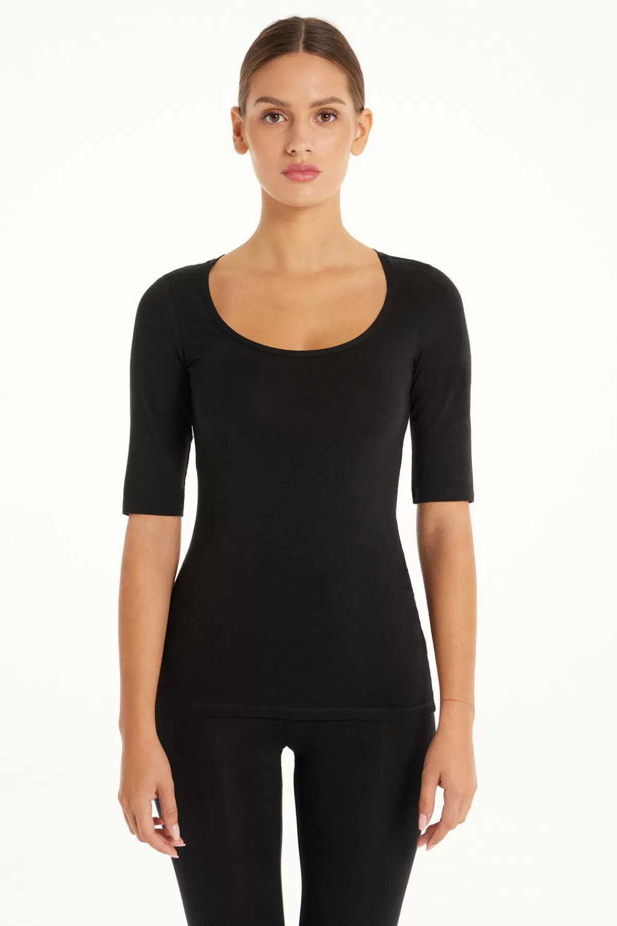 Tezenis Top Donna con Scollo Madonna - Maglia in Cotone a Maniche Corte per Stilismo Casual