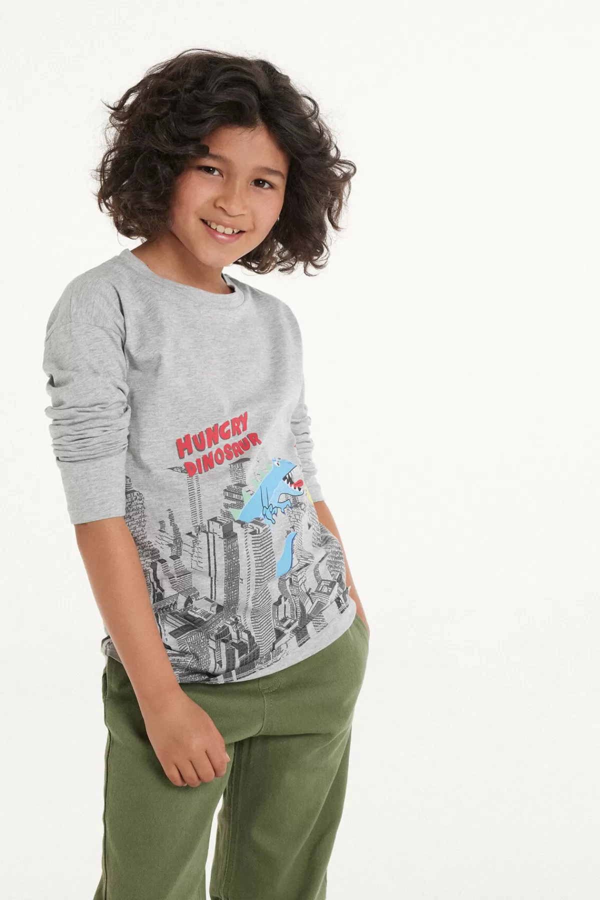 Maglione Bambino Tezenis in Puro Cotone - Felpa Girocollo con Fantasia Unica, Maniche Lunghe Morbide

(：，