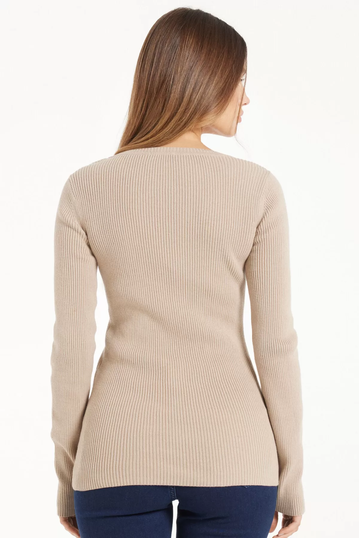 Tezenis Pullover Donna con Maniche Lunghe e Scollo a V in Puro Cotone - Modello a Costine per un Look Casual ed Elegante