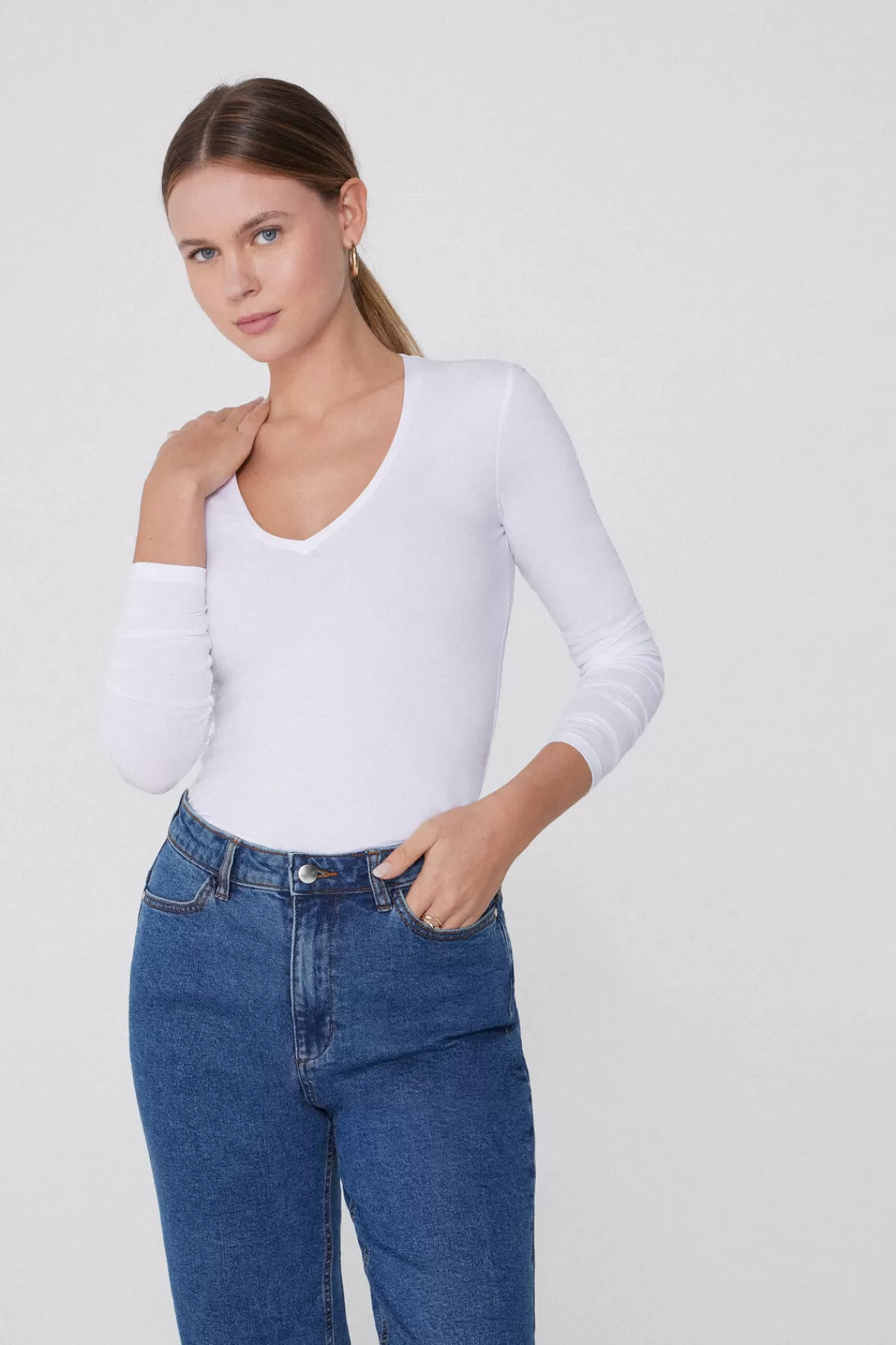 Tezenis Maglione Donna con Scollo a V, Maniche Lunghe e Tessuto in Cotone Elasticizzato per Comfort Giornaliero