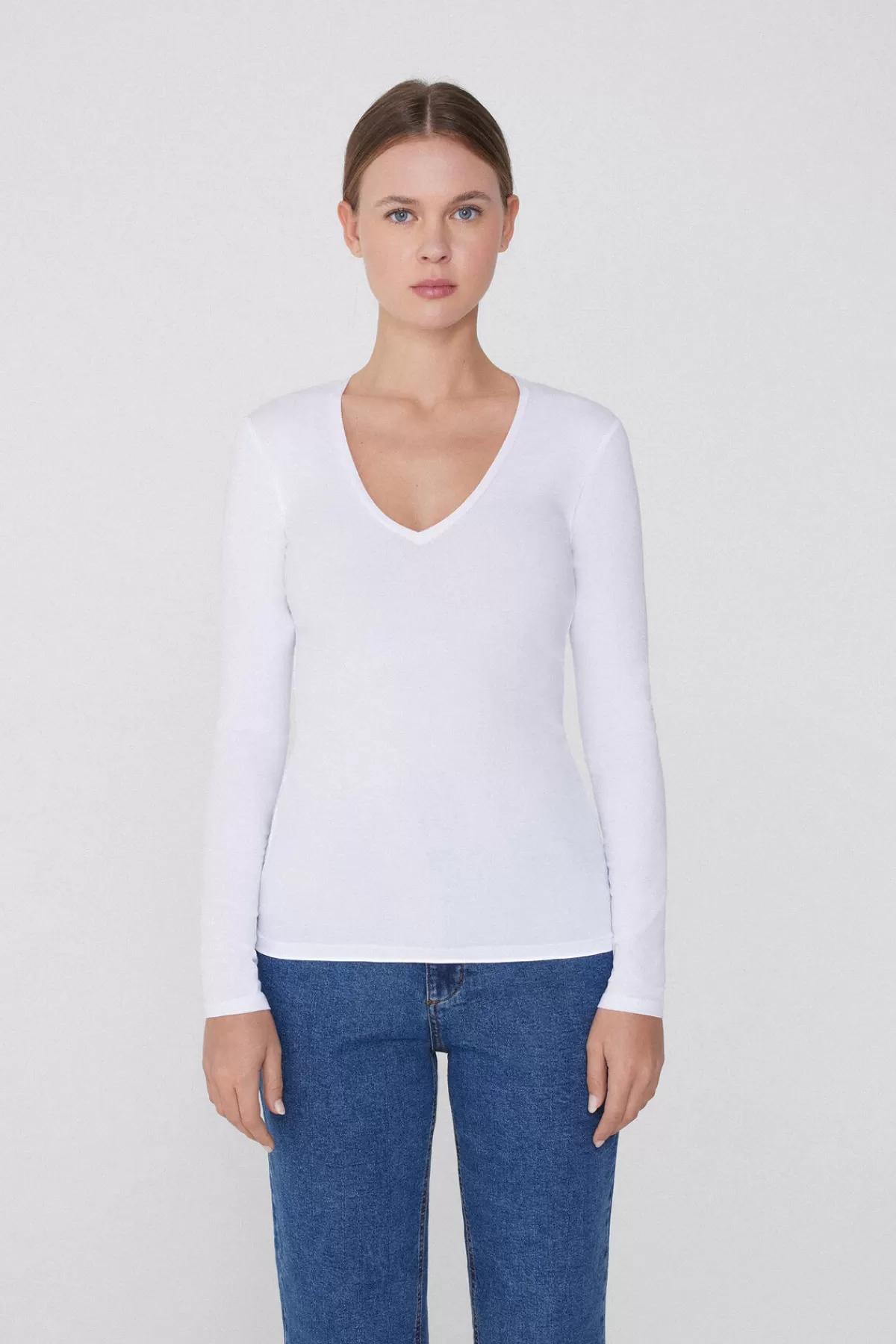 Tezenis Maglione Donna con Scollo a V, Maniche Lunghe e Tessuto in Cotone Elasticizzato per Comfort Giornaliero