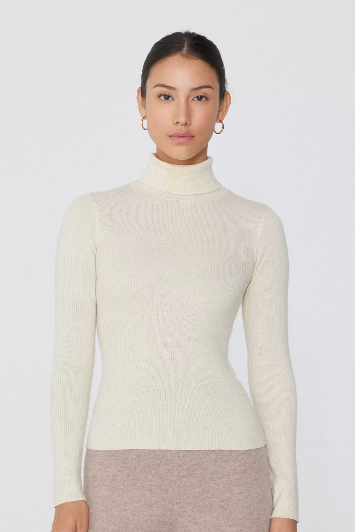 Maglione Invernale Donna 2023 - Dolcevita a Manica Lunga con Coste e Lana Merino, Caldo e Morbido