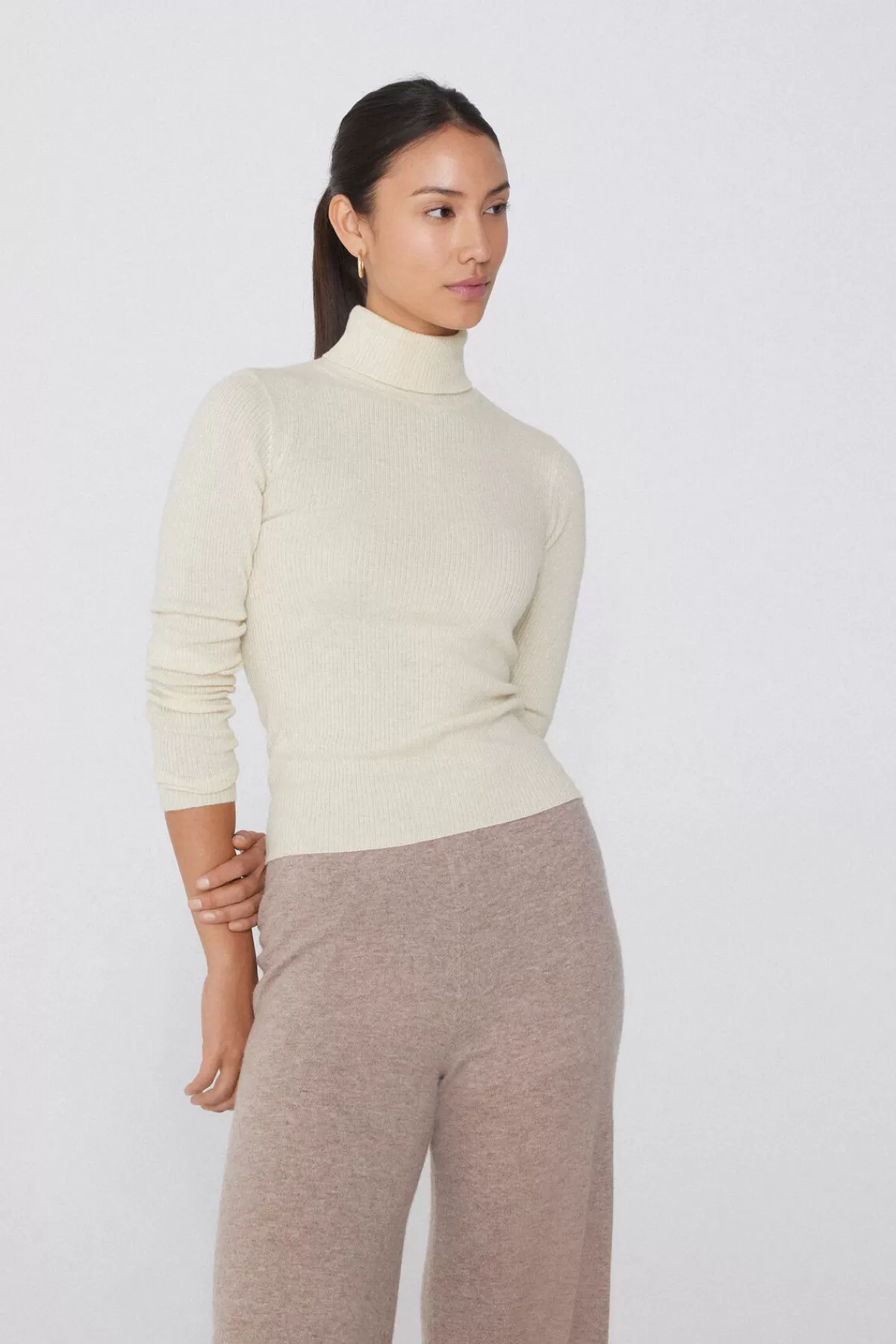 Maglione Invernale Donna 2023 - Dolcevita a Manica Lunga con Coste e Lana Merino, Caldo e Morbido