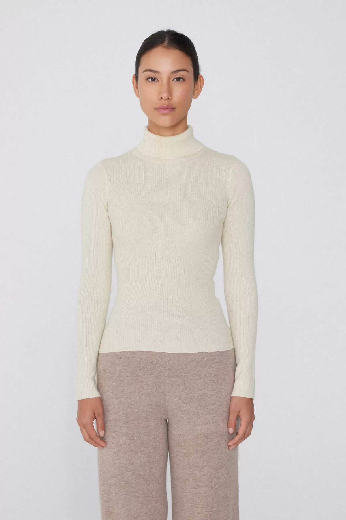 Maglione Invernale Donna 2023 - Dolcevita a Manica Lunga con Coste e Lana Merino, Caldo e Morbido