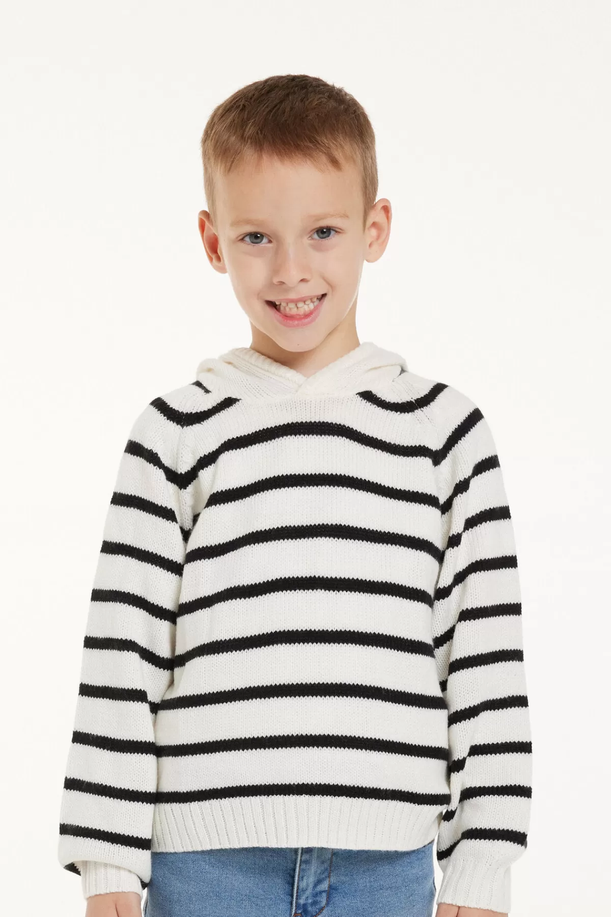 Feliclò con Cappuccio Tezenis - Maglioncino Bambino in Trama Rigata per Inverno Accogliente