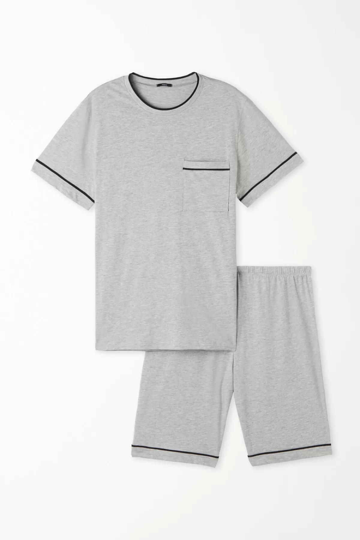 Pigiama Corto Uomo in Puro Cotone con Bordi Rifiniti e Taschino Pratico - Tezenis, Ideale per il Relax Notturno