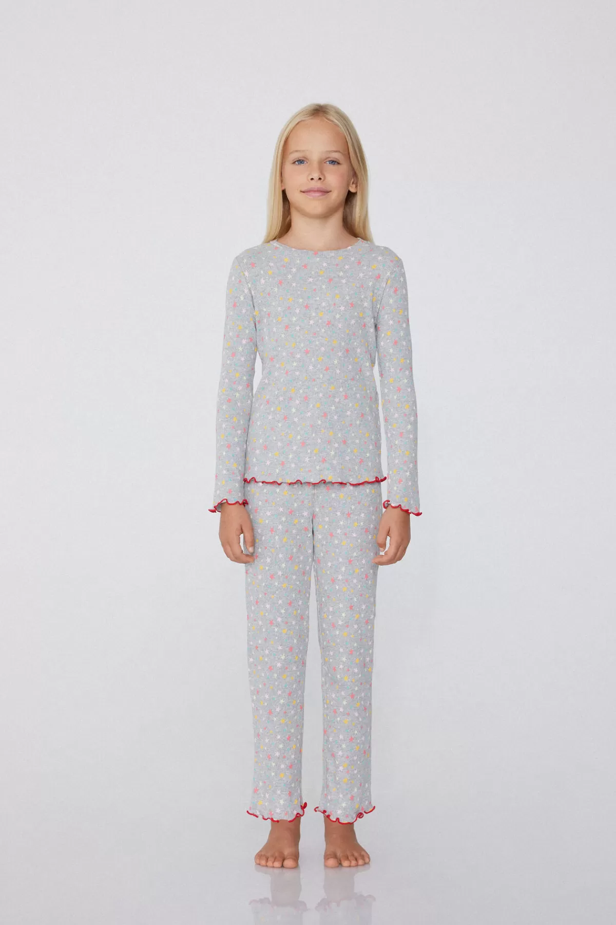 Tezenis Completo Notte Lungo in Morbido Cotone con Dettaglio Costine - Stile Bambola