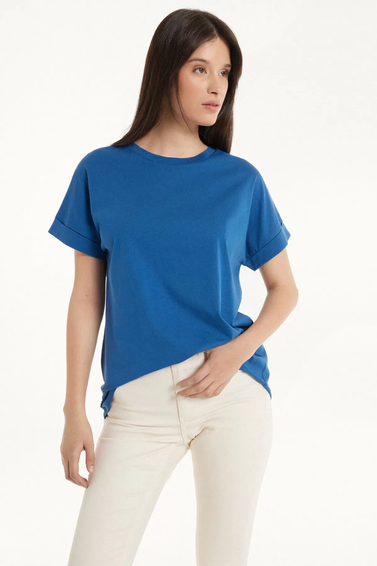 Maglietta Tezenis Donna in Puro Cotone Morbido con Dettaglio Kimono - Conforto Senza Tempo e Stile Minimal 

（：，