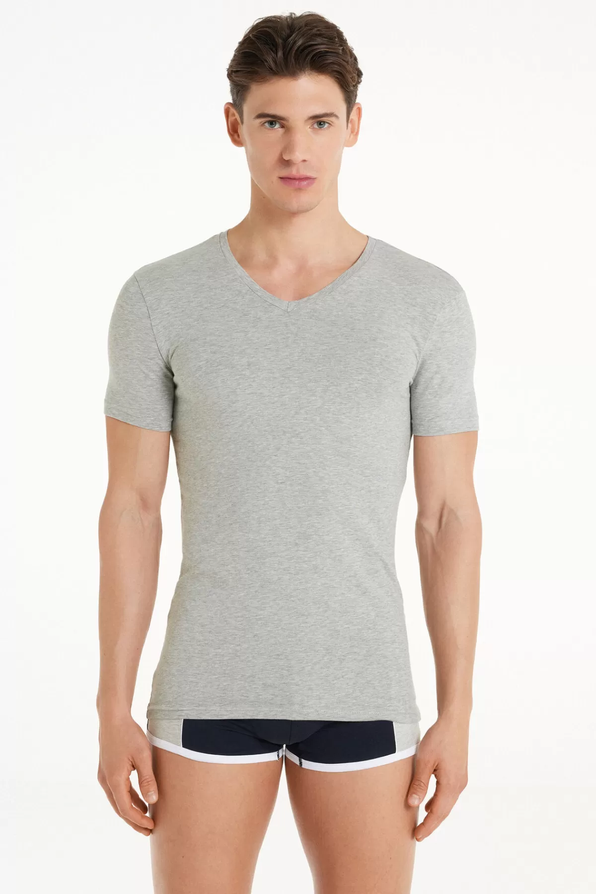 Tezenis T-Shirt Uomo con Scollo a V in Cotone Morbido ed Elasticizzato