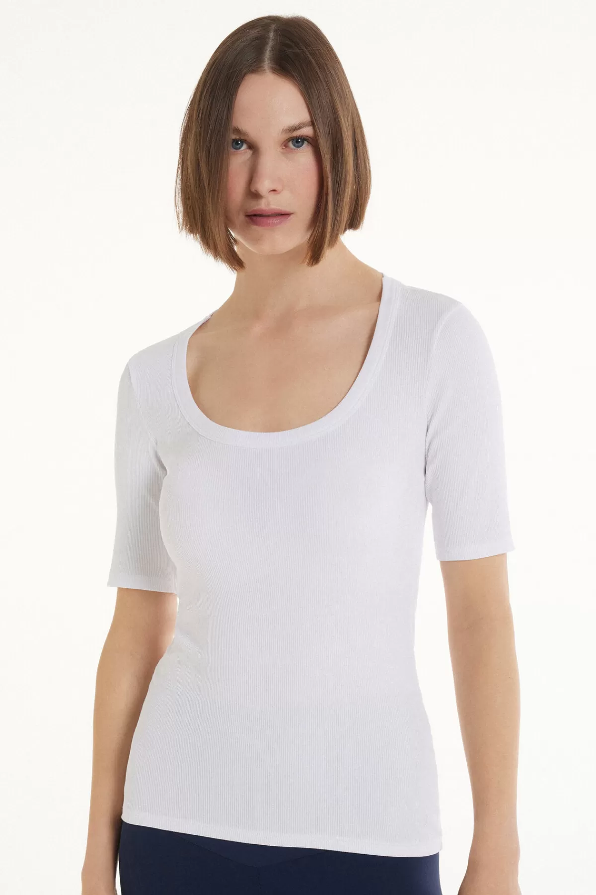 Maglietta Donna con Scollo a Barchetta - Cotone Rigato Leggero, Tezenis Collection Estivo
