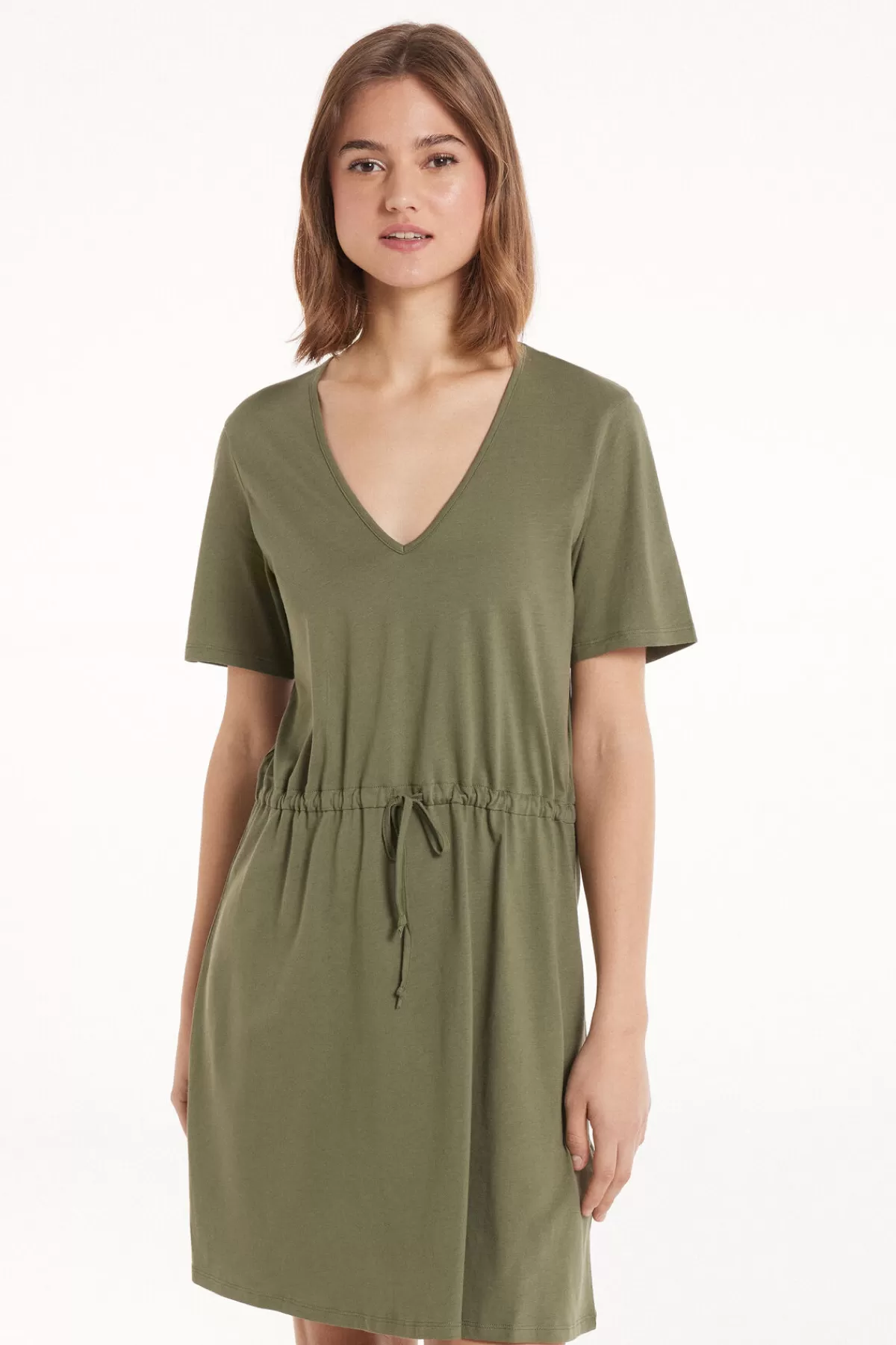 Vestito Donna con Scollo a V in Morbido Cotone - Abito Mezze Maniche Corto per Estate Tezenis

(：、、，SEO，AI)